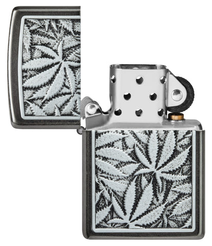 Zippo Weed Leaves Emblem - Gray 48123