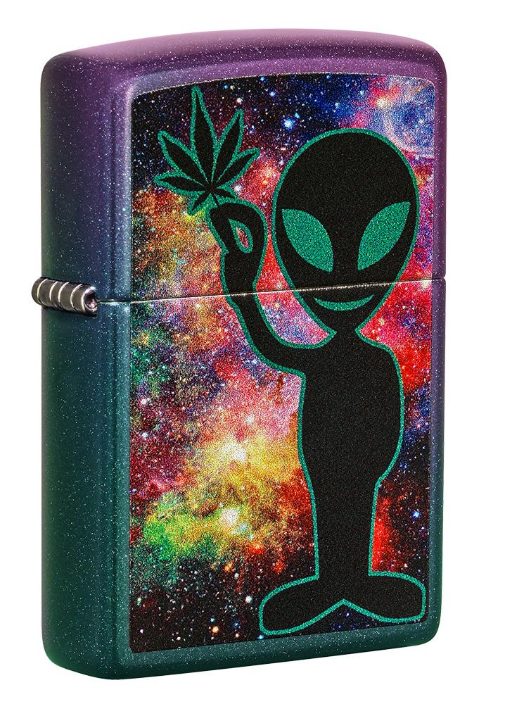 Zippo Alien with Weed Leaf - Iridescent