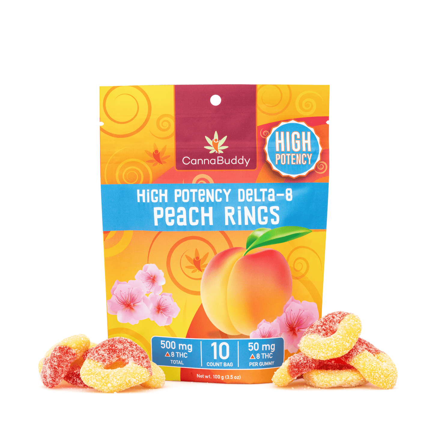 D8 500 mg Peach Ring Gummies