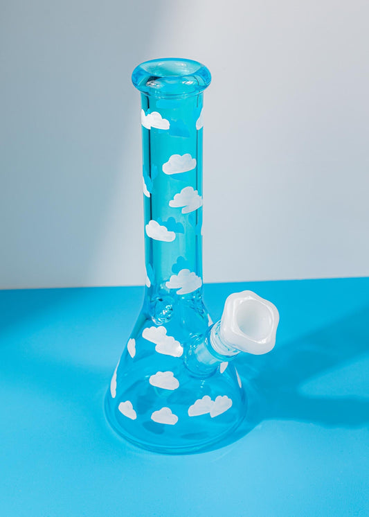 Yellow/Blue Rectangle Bong w Cloud 7in