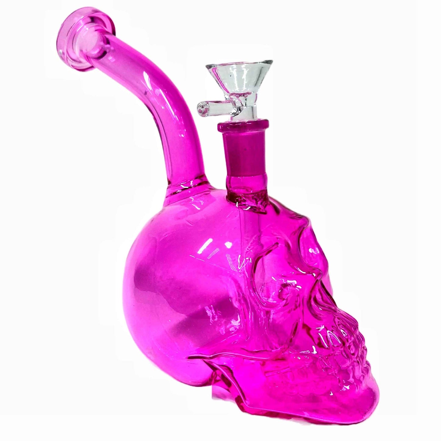 Pink Skull Bong Green/Blue Horns 7in