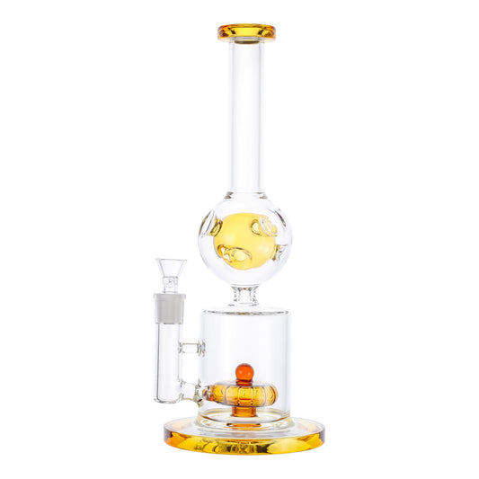 Yellow Pattern Sphere Circ Perc Bong 7in