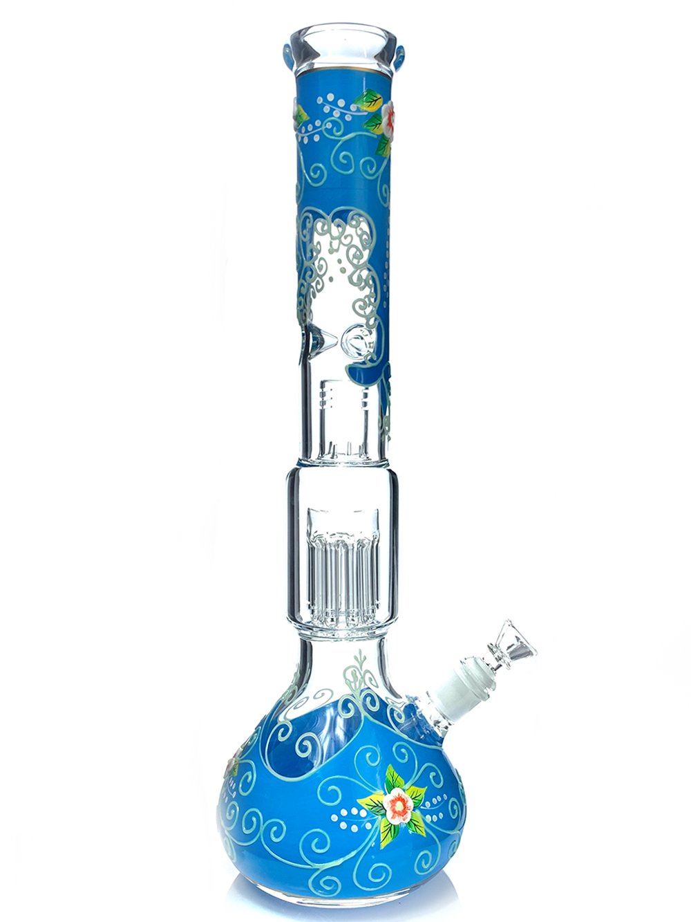 11" Floral Blue Bong - Glow in the Dark